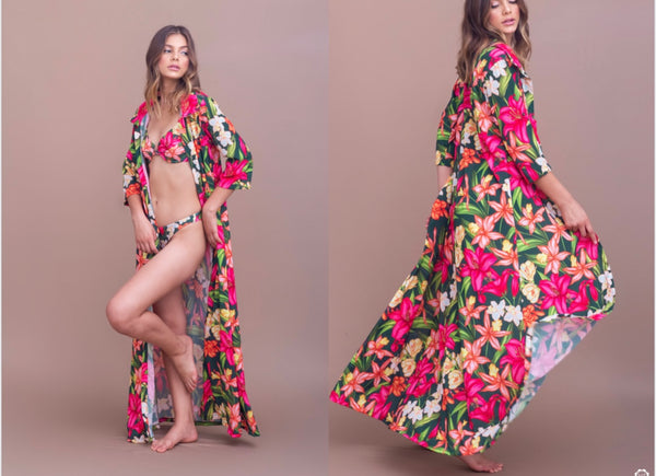 Flowers Lovers Long Cover Up