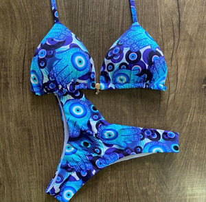 Evil Eye bikini scrunchy in the back